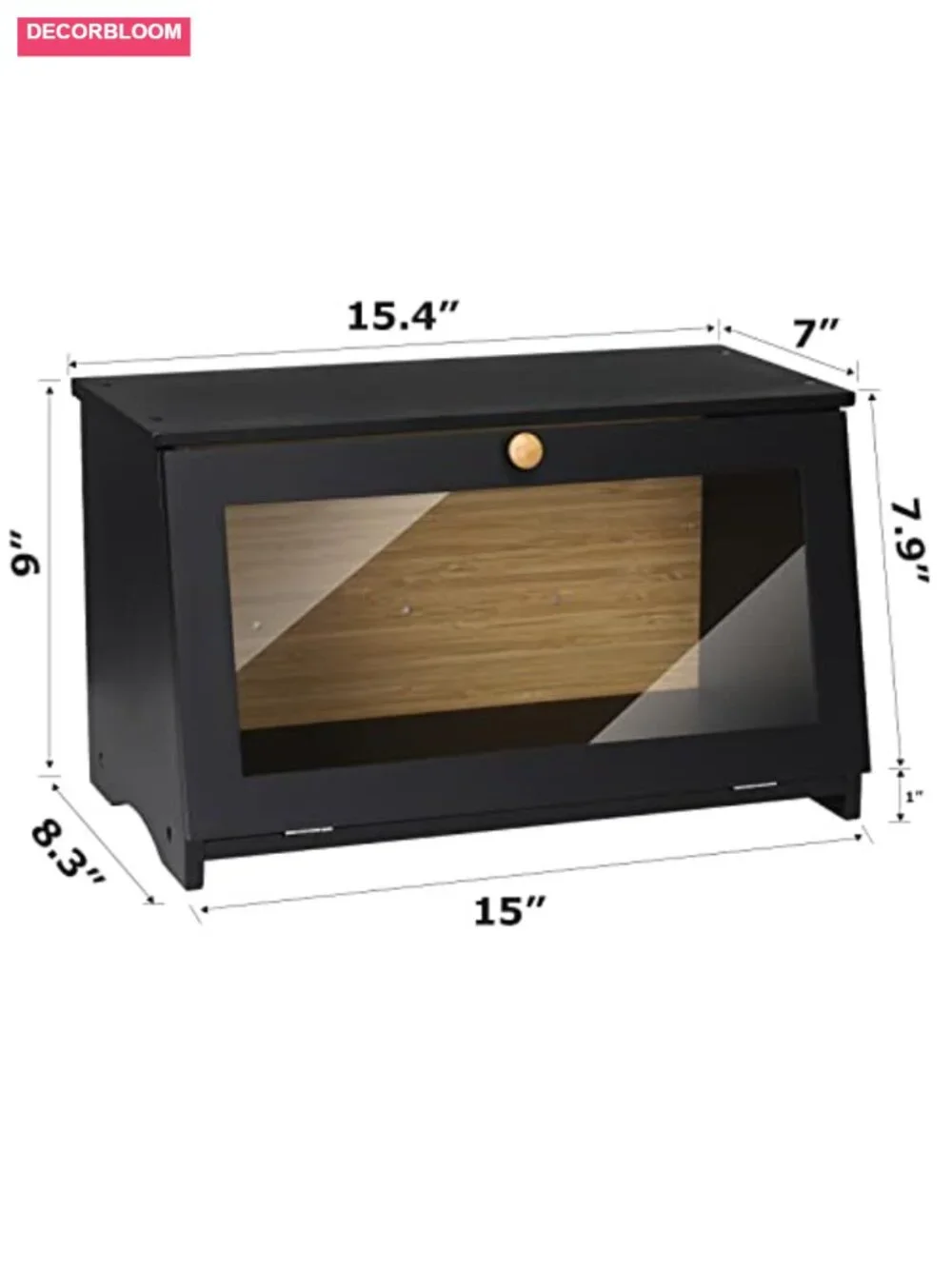 Bamboo Wood Bread Box with Plexiglass Window, Kitchen Countertop Storage